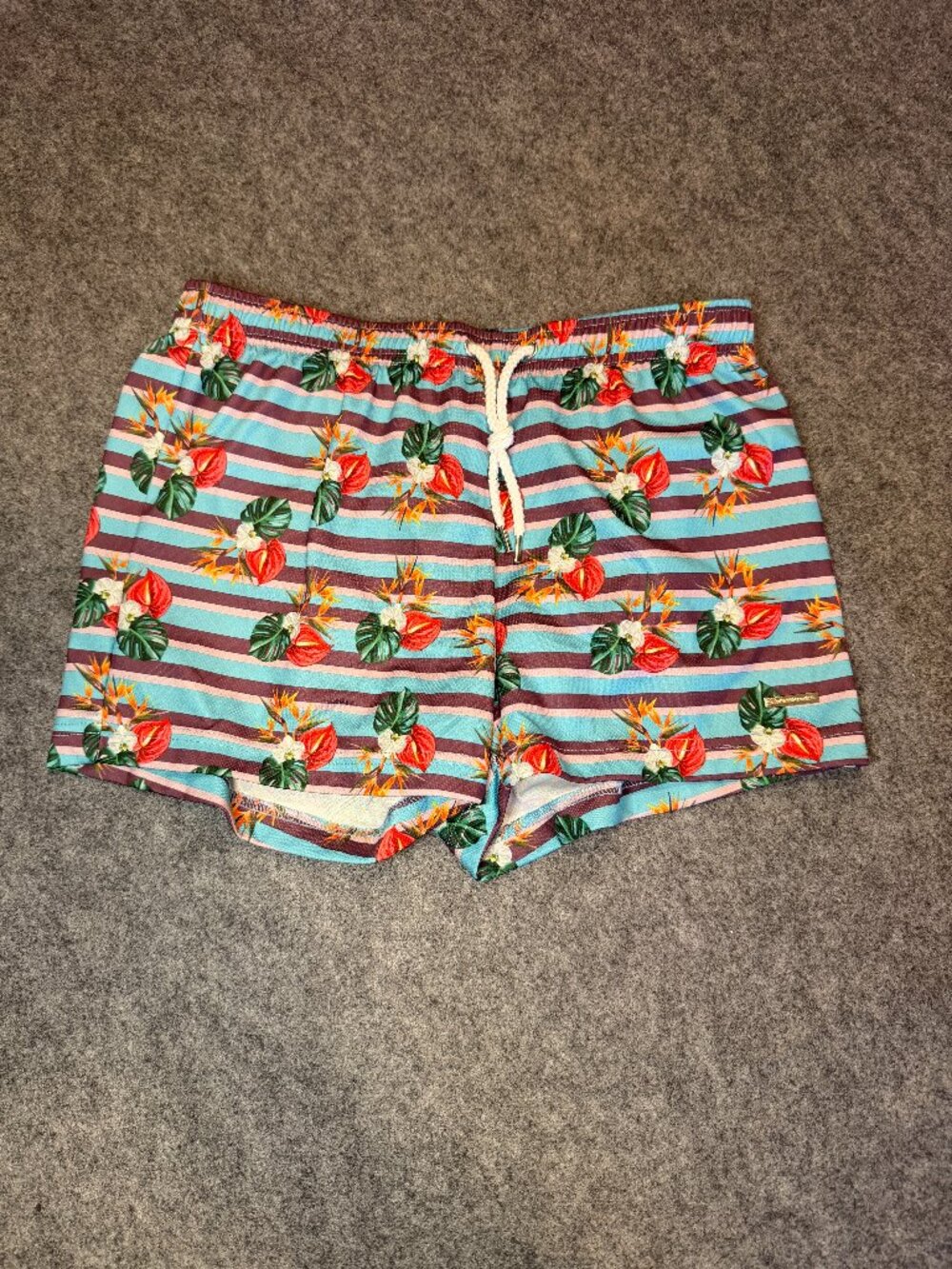 Parke & Ronen Men's Tropical Floral Stripe Swim Trunks Size Small
